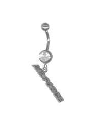 Air Force Pewter Military Belly Ring with Clear Jeweled Barbell 