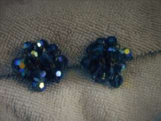 Vintage Blue Aurora Borealis LAGUNA Clip Earrings  