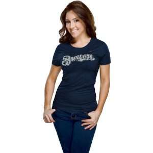 Milwaukee Brewers Womens Nike Navy Heather Blended T Shirt  