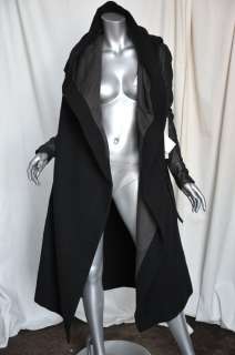 RICK OWENS Black STAG Hooded LONG Wool+Leather Heavy Coat Jacket 6/40 