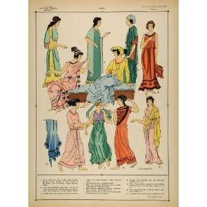 1922 Pochoir Print Fashion Greco Roman Women Art Costume Etruscan 