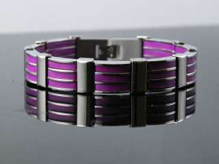 b186 Purple Rubber Inlay Stainless Steel Bracelet 8.22  