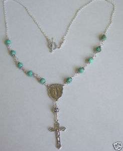 Sterling silver Turquoise gemsstone rosary necklace  