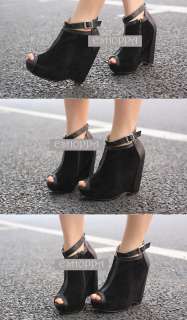 Womens Clubbing Peep Toe Ankle Strap Platform Wedges Pump High Heels 