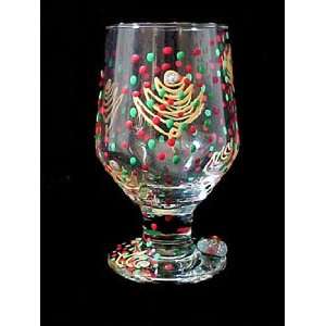 Christmas Trees Design   Hand Painted   High Ball   Drinking Glass 