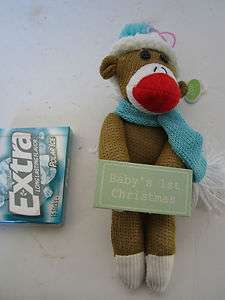 Adorable 8 Babys 1st Christmas Boy Sock Monkey Ornament $11.99