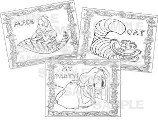 ALICE WONDERLAND birthday party favor COLORING PAGES  