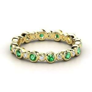 Heartbeat Band, 14K Yellow Gold Ring with Emerald & Diamond