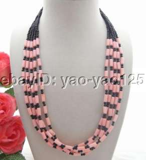 Charming 5Strsd Coral&Onyx Necklace  