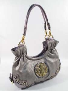 NEW FLEUR DE LIS Bag Handbag Purse PEWTER Silver GOLD Crystals Studs 
