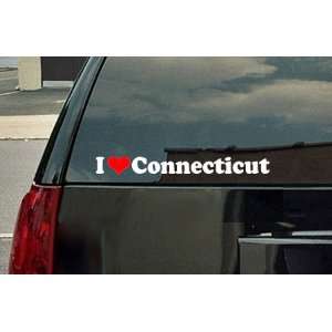  I Love Connecticut Vinyl Decal   White with a red heart 
