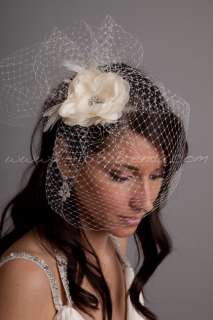 Veil Set, 9 Birdcage Veil with Fly Away Netting and Hand Pressed Silk 