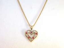 10K Yellow Gold Ruby & Diamond Heart Pendant w/Chain  