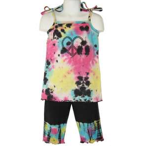 AnnLoren Girls Peace Heart Tie Dye Goucho Clothing Set  