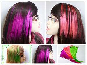Party Colored Bangs Fringe Clip on Hair Extension (Purple, Hot Pink 