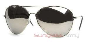 Large Aviator Sunglasses   Silver w/ Mirror Lens  