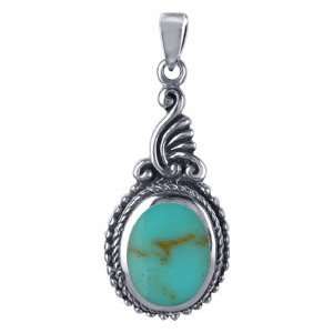 Sterling Silver Oval Shaped Reconstituted Turquoise Vintage Style 32mm 