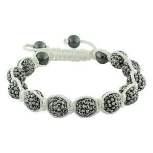   Crystals White Cord Onyx Macrame Beaded Shamballa Ball Unisex Bracelet