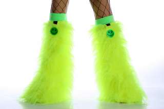 CYBER SMILEY YELLOW/GREEN FLUFFY LEGWARMERS FURRY BOOTS  