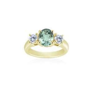 10 Cts Diamond & 0.99 Cts Green Amethyst Classic Three Stone Ring in 