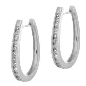  0.77 Ct Round Cut 14K White Gold Diamond Hoop Earrings 