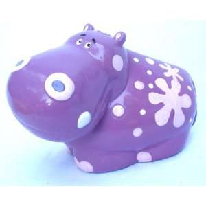   75 Wide Ceramic Floral Hippopotamus Piggy Bank   Purple Toys & Games
