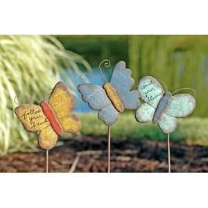 3 Asst. paper mache butterflies yard stakes Patio, Lawn 