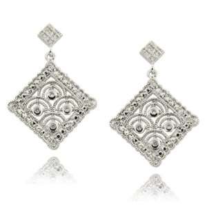  Sterling Silver CZ Square Earrings Jewelry