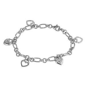  Sterling Silver Assorted Heart Charms CZ Bracelet Jewelry