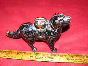 Very Old Black Painted Cast Iron Dog Bank  