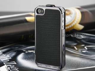   Designer Snake Clip PU Leather Chrome Case Cover For iPhone 4 4S