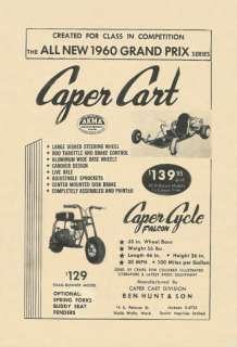Vintage 1960s Caper Cart Go Kart & Falcon Mini bike Ad  