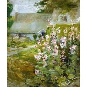   Oil Reproduction   John Henry Twachtman   24 x 28 inches   Hollyhocks