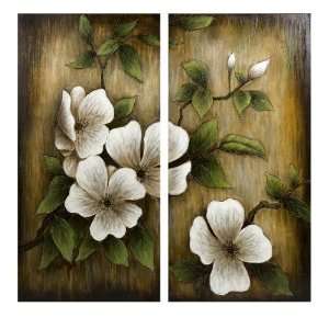  Set of 2 Simplified Magnolia Blossom Botanical Wall Oil 