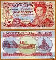 Falkland Islands, 5 pounds, 2005, QEII, P 17 CV $48 UNC  