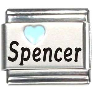  Spencer Light Blue Heart Laser Name Italian Charm Link 