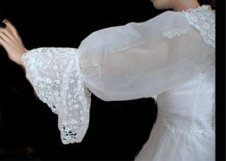 Vtg 70s Lace Poet Sleeves Shawl Collar Wedding Dress M  