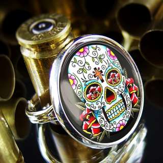   Los Muertos Day of the Dead Tattoo Goth Punk Sterling Silver Ring R 65