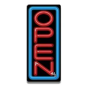   Vertical Neon Open Sign   Blue Border & Red Letters