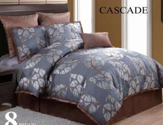 8pc Cascade Blue/Silver Leaf Comforter Set King  