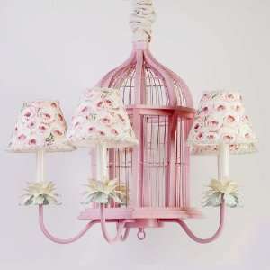  Pink Birdcage Five Arm Chandelier and Shades