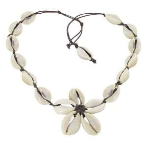   Cord Cowrie 14 x 19mm Shell 16 to 19 Adjustable 45mm Flower Necklace
