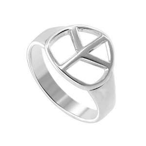   12 x 11mm Peace Sign Polished Finish 3mm Band Ring Size 7 Jewelry