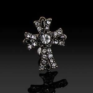 Top Drop Belly Ring Cross with Clear Cubic Zirconia   14G   3/8 Bar 