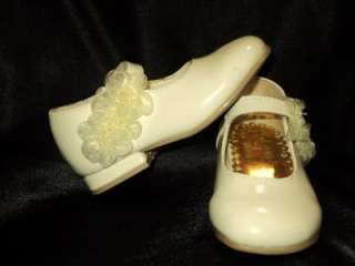 Baby Girl Beige Ivory Leather shoes/Flower wedding Shoes/ Sizes 9,10 