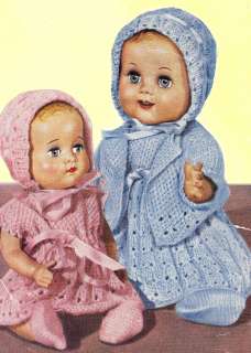 10 12 Baby Doll Clothes Knitting PATTERN Dress Bonnet  