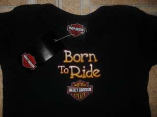   Boys Girls Born to Ride Black Harley Davidson Motorcycle T Shirt 24 m