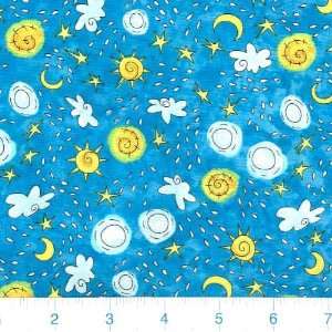  45 Wide Skiez Crowded Sky Turquoise Fabric By The Yard 