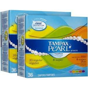 Tampax Pearl Unscented Multipax Tampons with Plastic Applicator 36 ct 