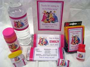 Disney Princess Birthday PDF CD w/ Favor Tag Water Candy Popcorn 